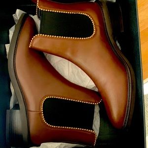 Coach Bowery Leather Bootie 8.5B Walnut Gold Bead